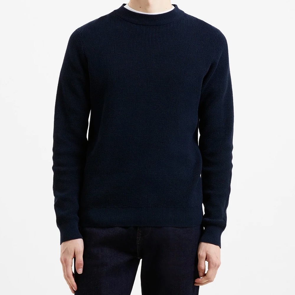 NEW Size XXL French Connection Midnight Blue 100% Cotton Knit Crew Neck Sweater